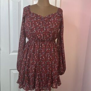 Francesca’s Trixxi Ling Sleeve Floral Print Mini Dress Size Large